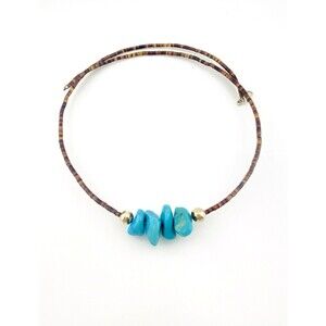 Vintage Turquoise Pebbles Shell Heishi Neck Ring Necklace 24 1/4 In